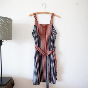 THML Striped Embroidered Belted Dress